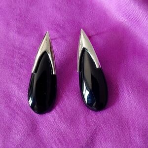 Earrings Black glass and chrome drop earring